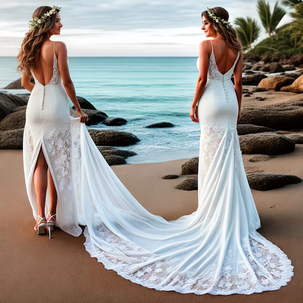 Fotos noiva praia vestido renda cabelo buque Fotos noiva praia vestido renda cabelo buque