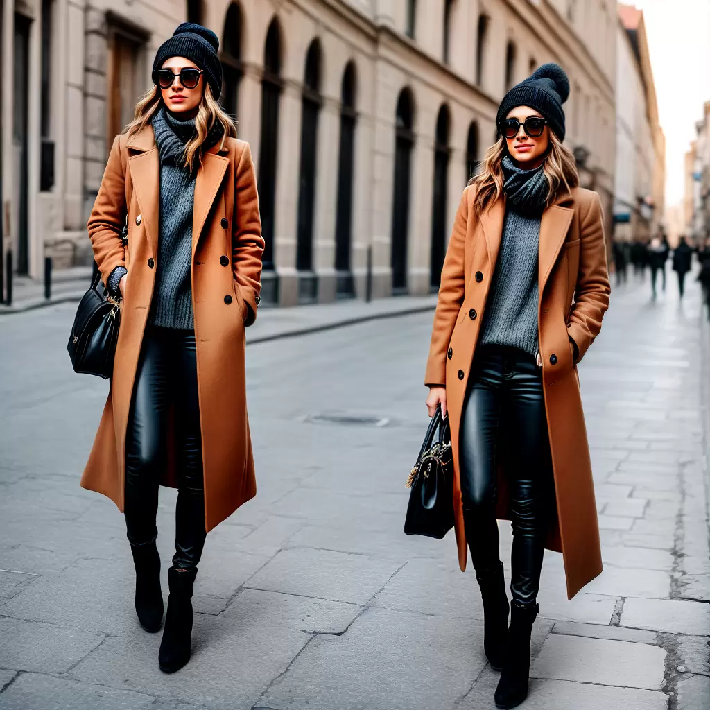 Fotos mulher casaco camelo jeans bota inverno