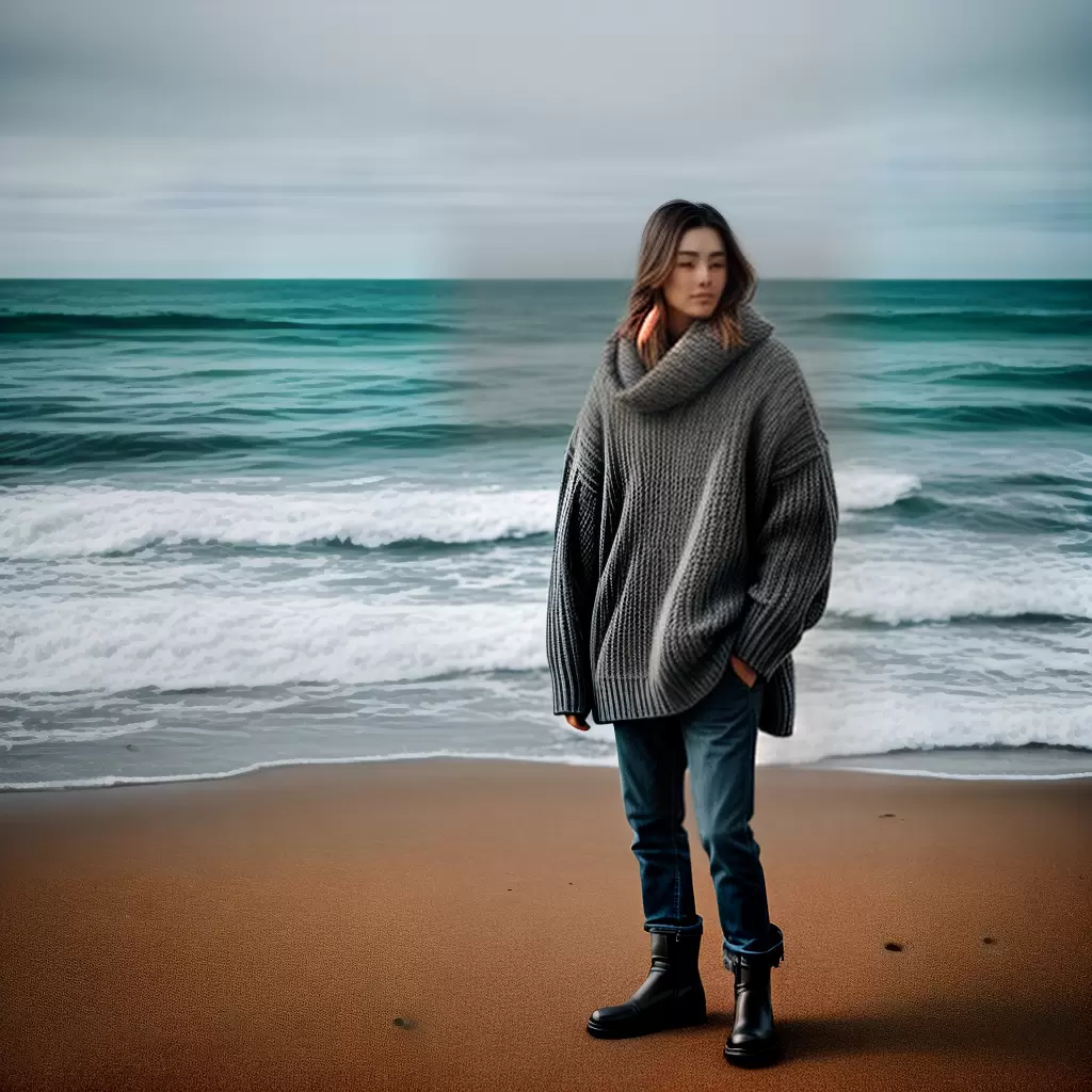 Fotos sueter inverno botas praia ondas