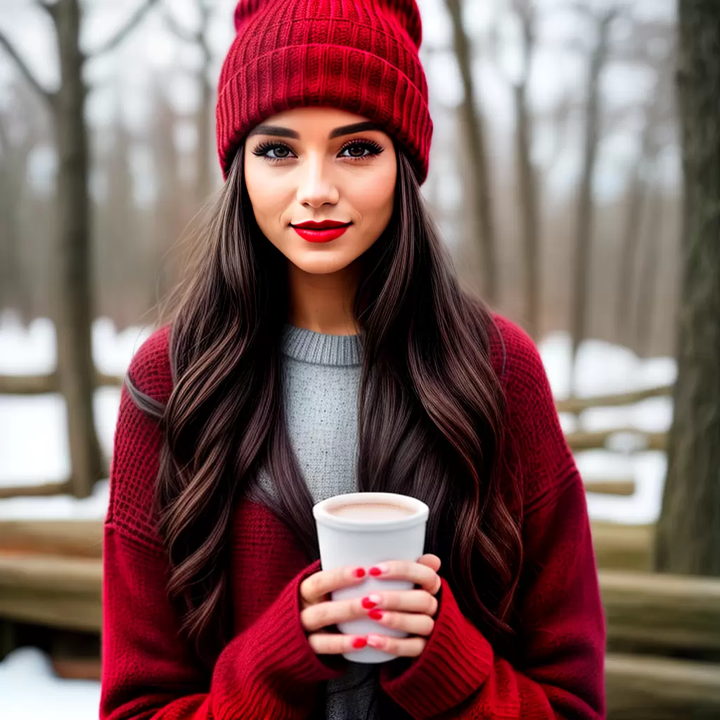 Fotos mulher beanie batom quente inverno