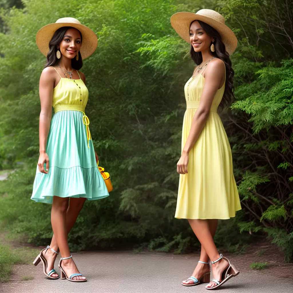 Fotos vestido sol amarelo turquesa chapeu