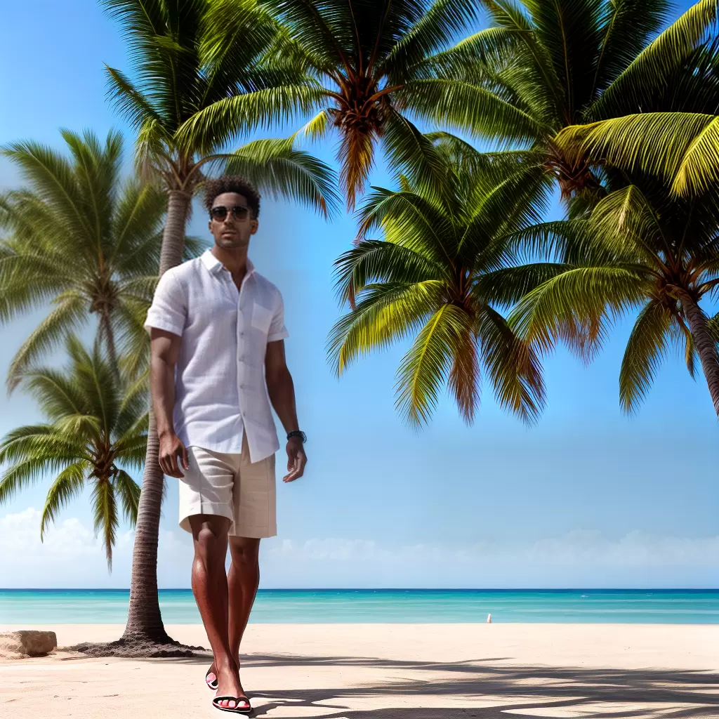 Fotos homem linho camisa shorts praia
