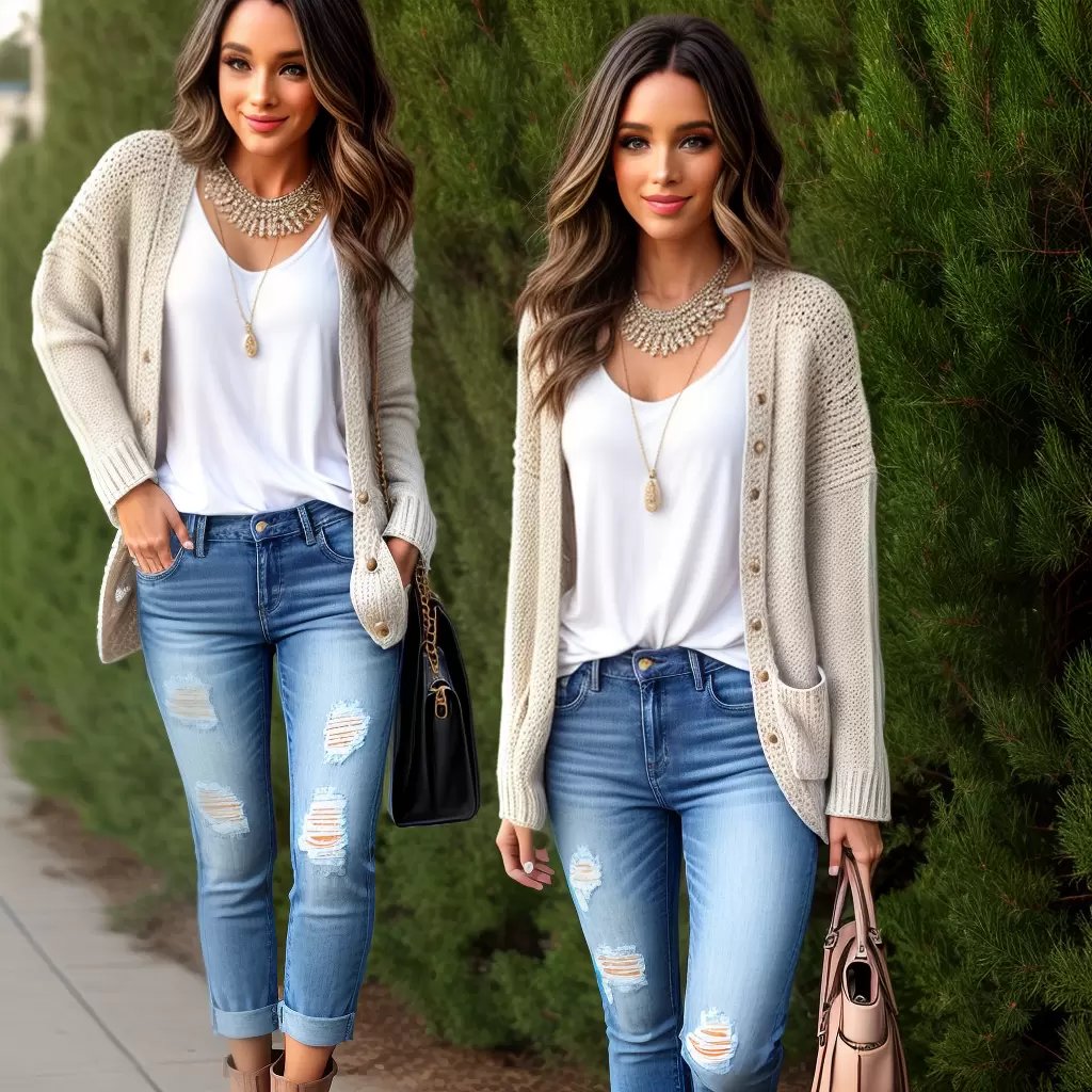 Fotos cardigan croche jeans botas colar