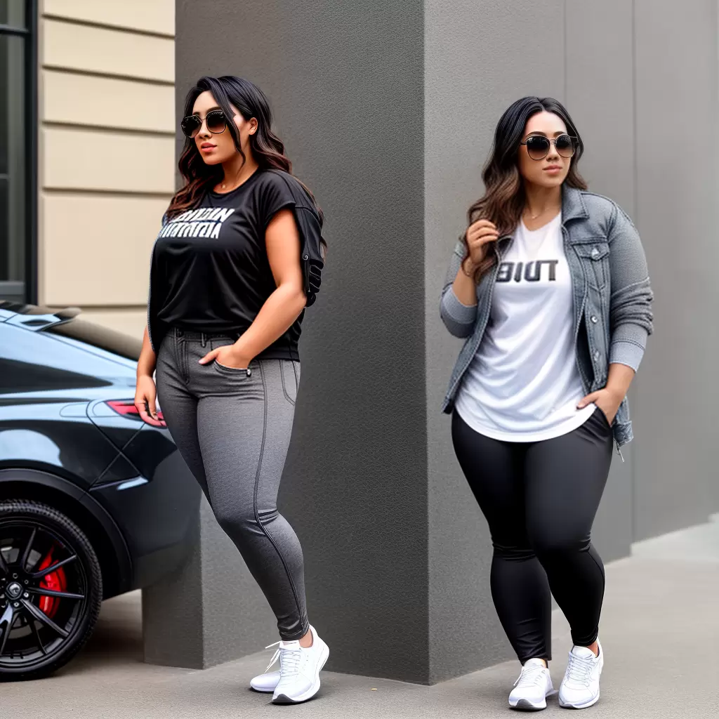 Fotos look confortavel plus size legging camiseta jeans