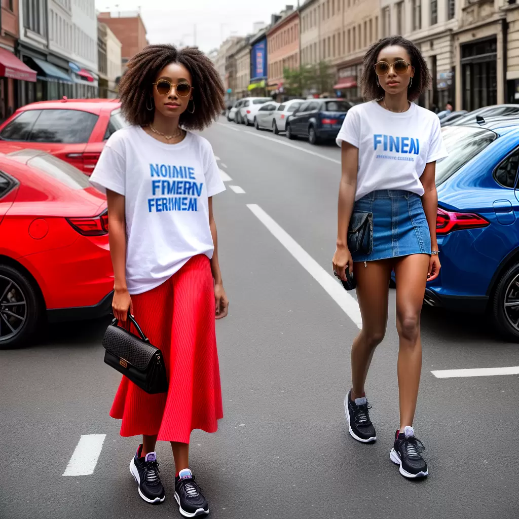 Fotos camiseta feminista saia colorida tenis