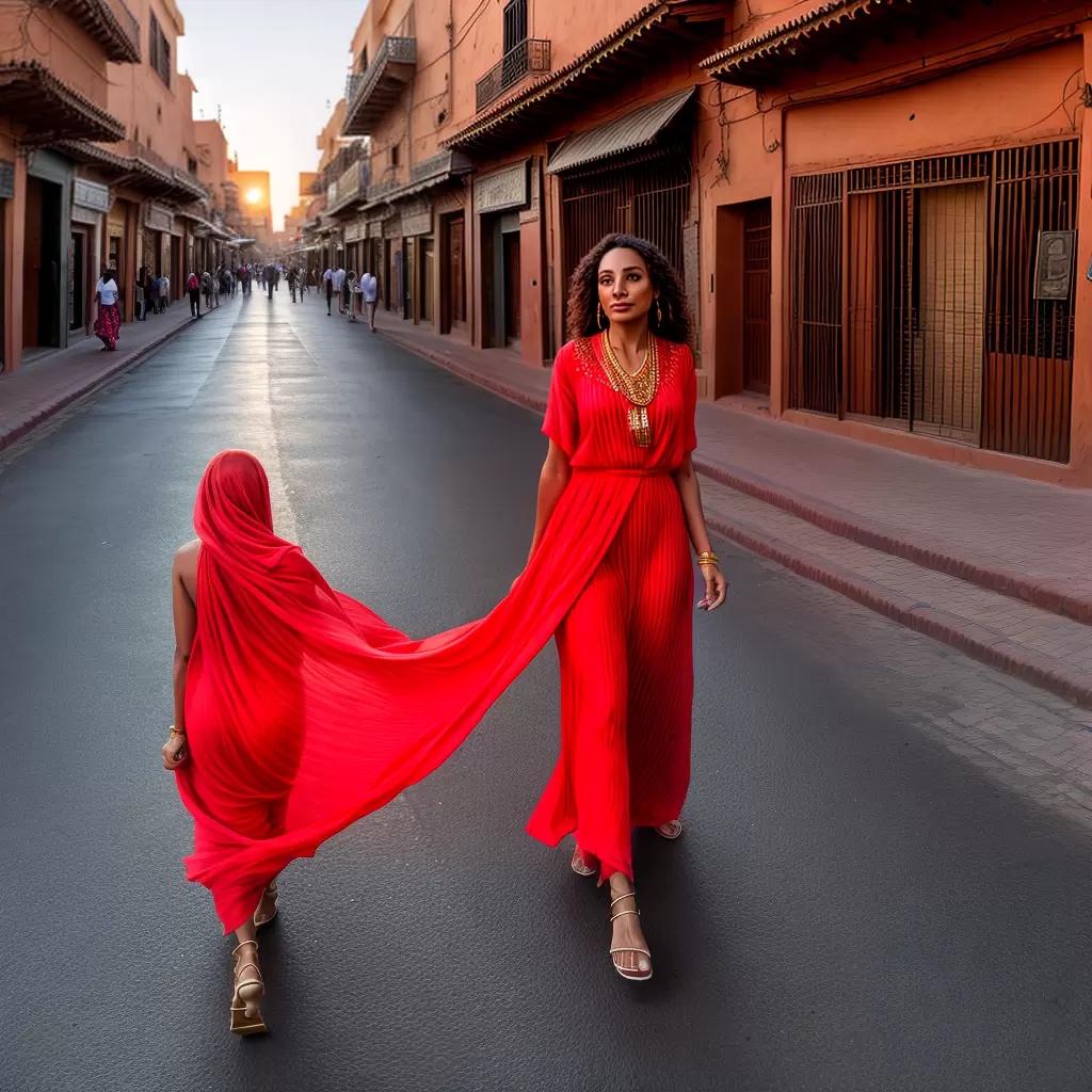 Fotos mulher kaftan vermelho marrakech por do sol