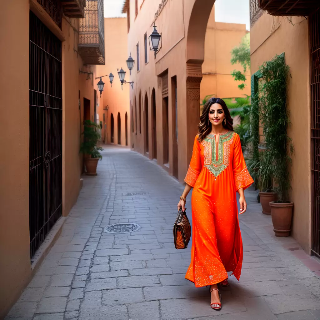 Fotos mulher kaftan laranja marrakech