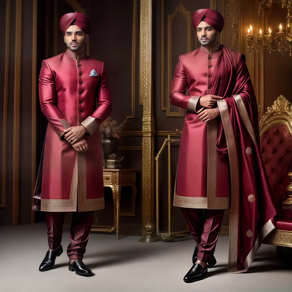 Fotos traje jodhpuri marrom dourado turbante mojari