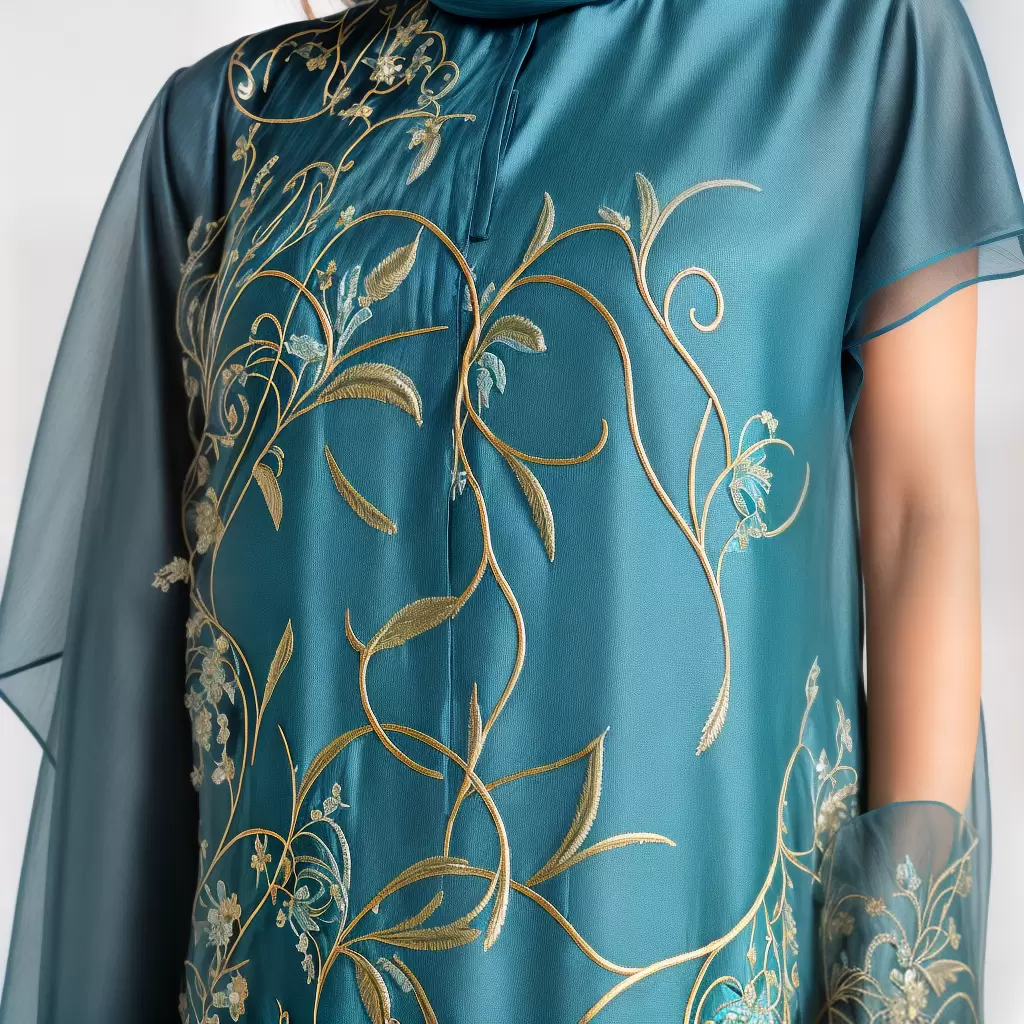Fotos abaya bordado azul verde floral geometrico Fotos abaya bordado azul verde floral geometrico