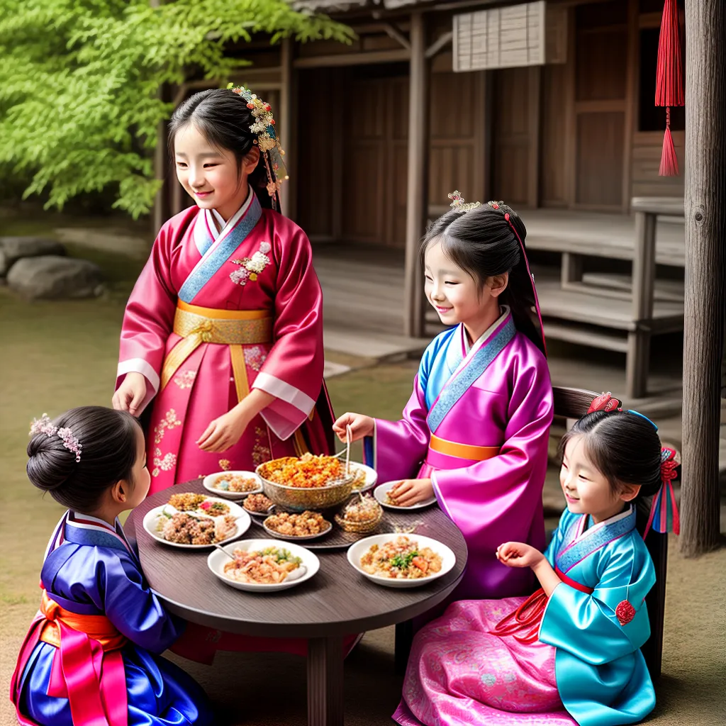 hanbok familia mesa comida coreana hanbok familia mesa comida coreana