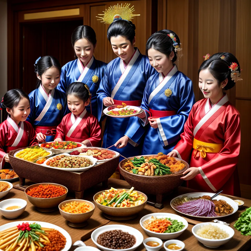 familia hanbok mesa tradicional coreana 1