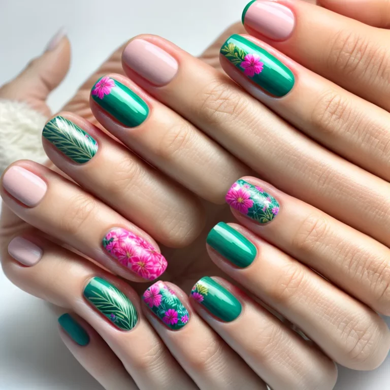 Unhas decoradas com estampas tropicais