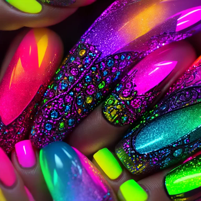 Unhas decoradas com efeito neon