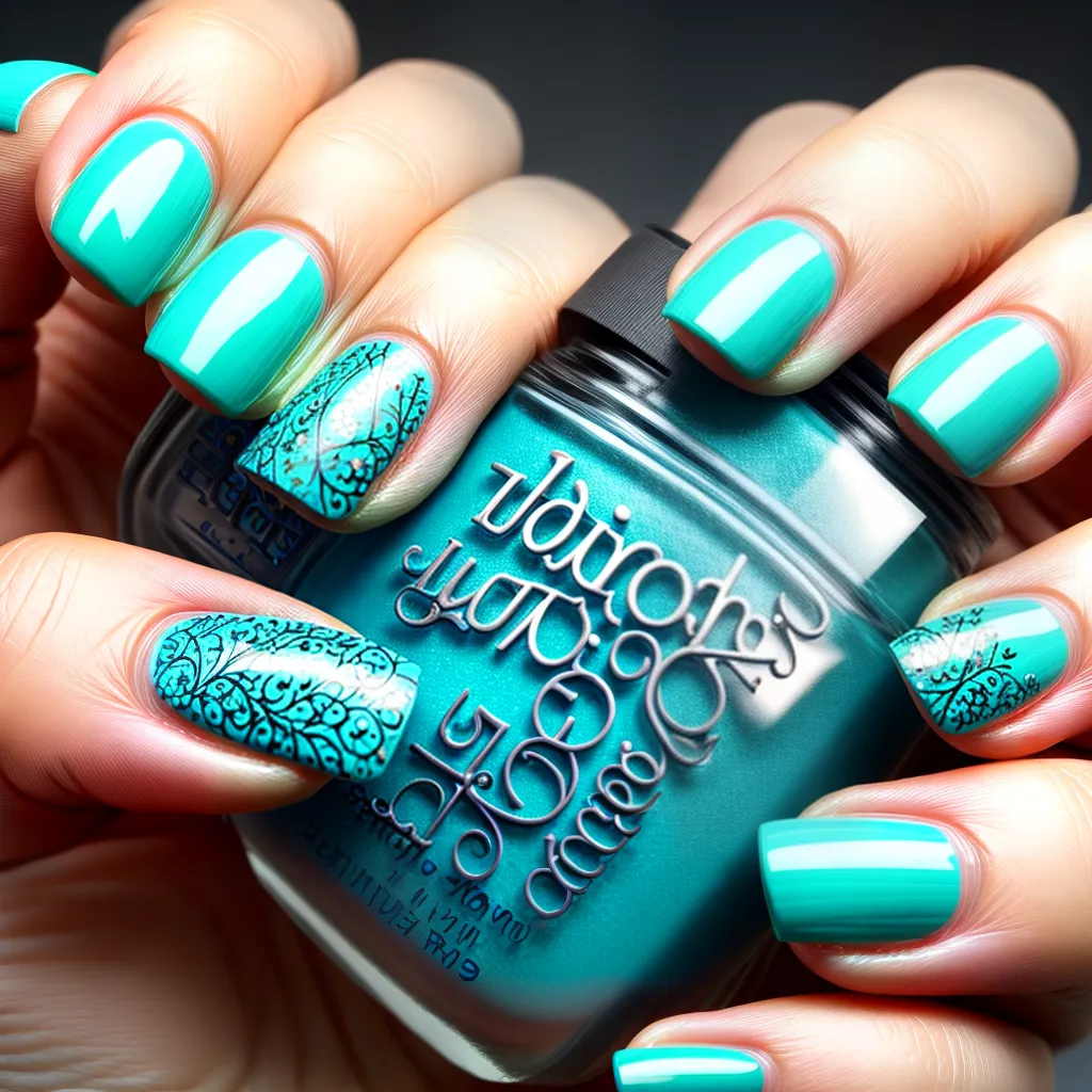 unhas artisticas azul turquesa verao