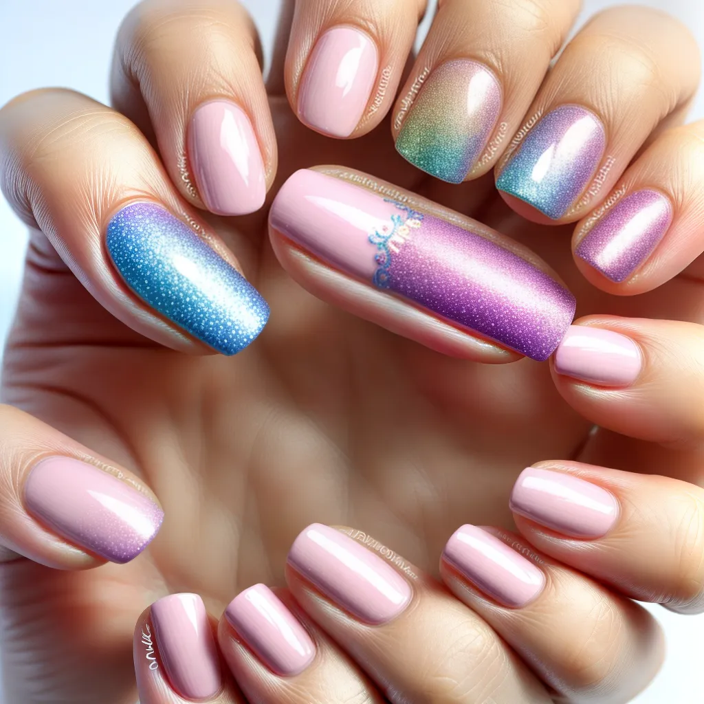 unhas unicornio pastel arcoiris