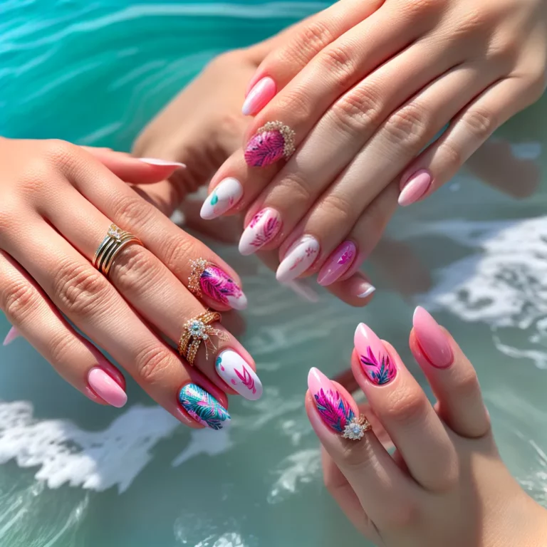 Unhas decoradas com temas de flamingos
