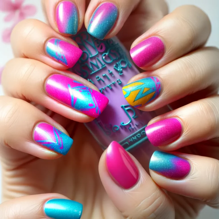 Unhas decoradas com temas de festa do pijama