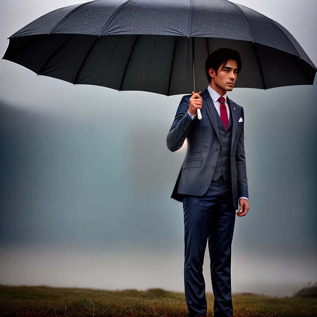 homem elegante umido guarda chuva
