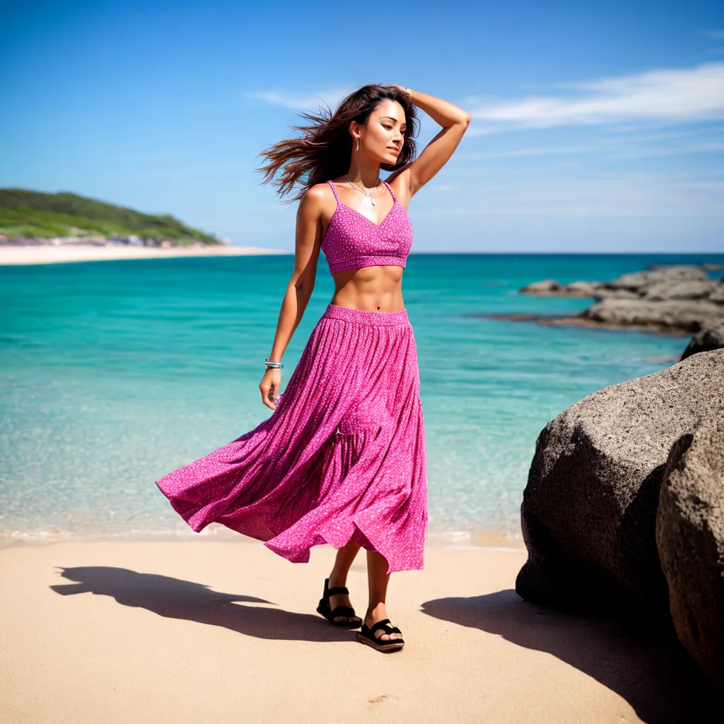 mulher estilosa praia saia verao
