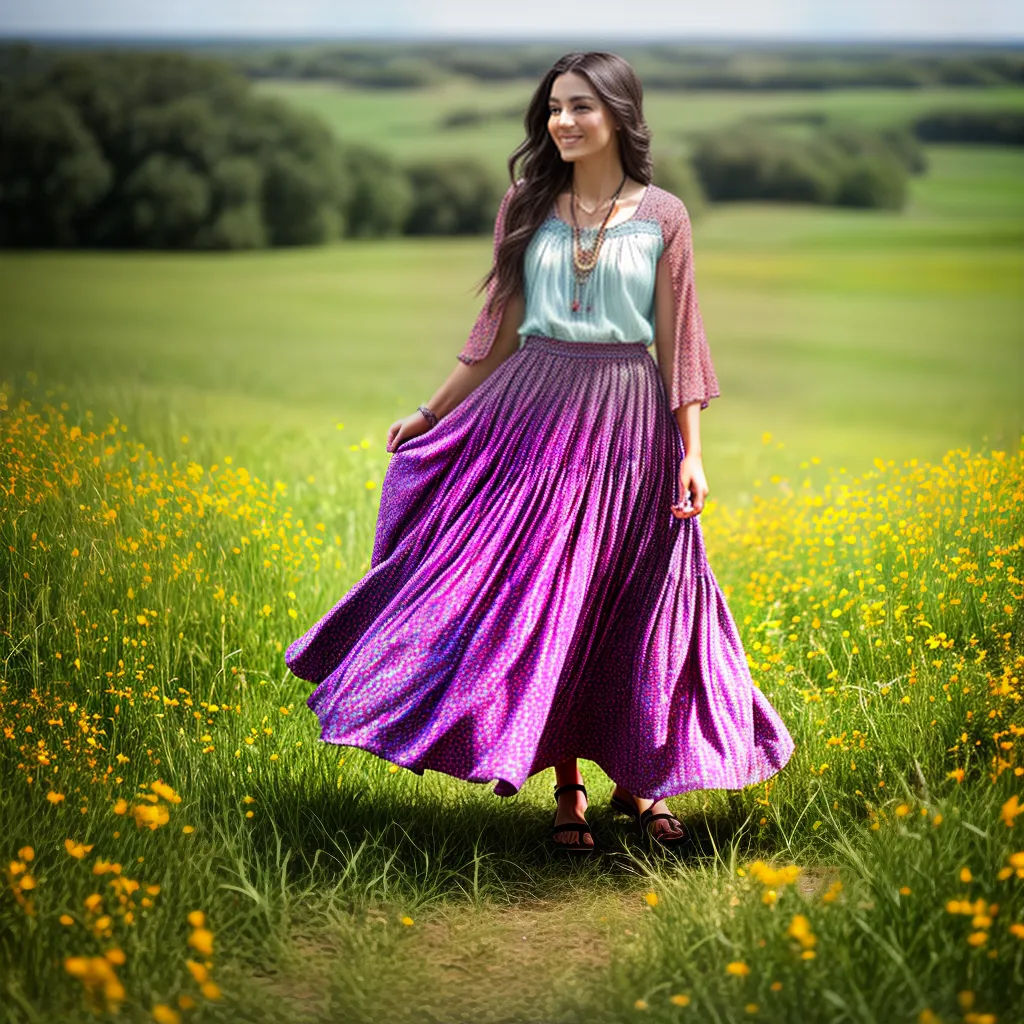 mulher saia boho campos flores