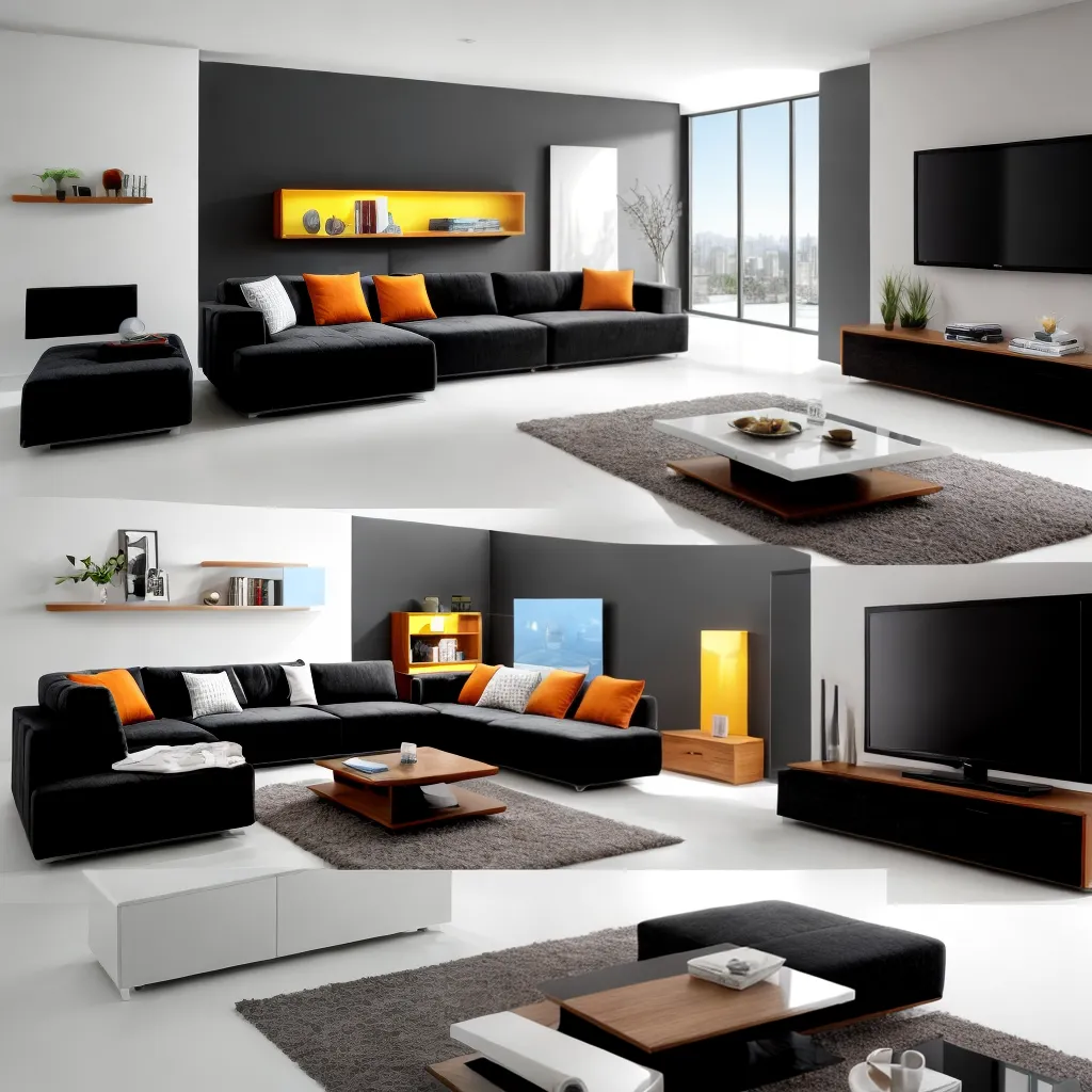 sala moderna sofa modular mesa inteligente