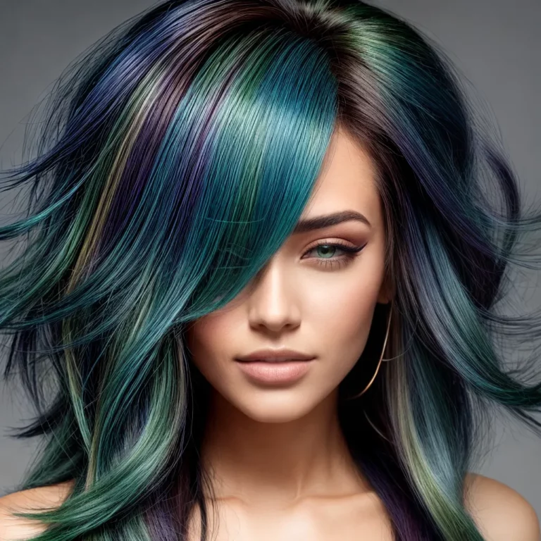 Cabelo com mechas em tons de crisocola