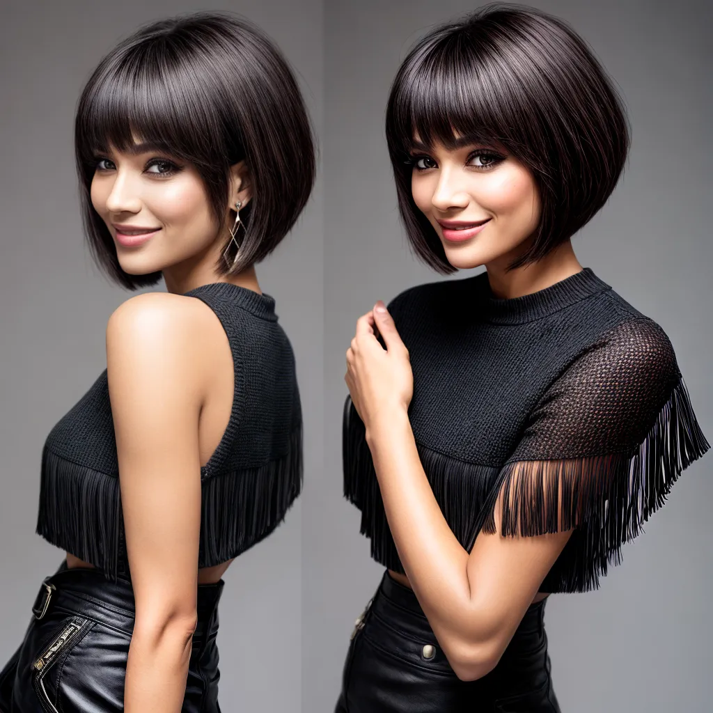 mulher estilosa cabelo curto franja chic