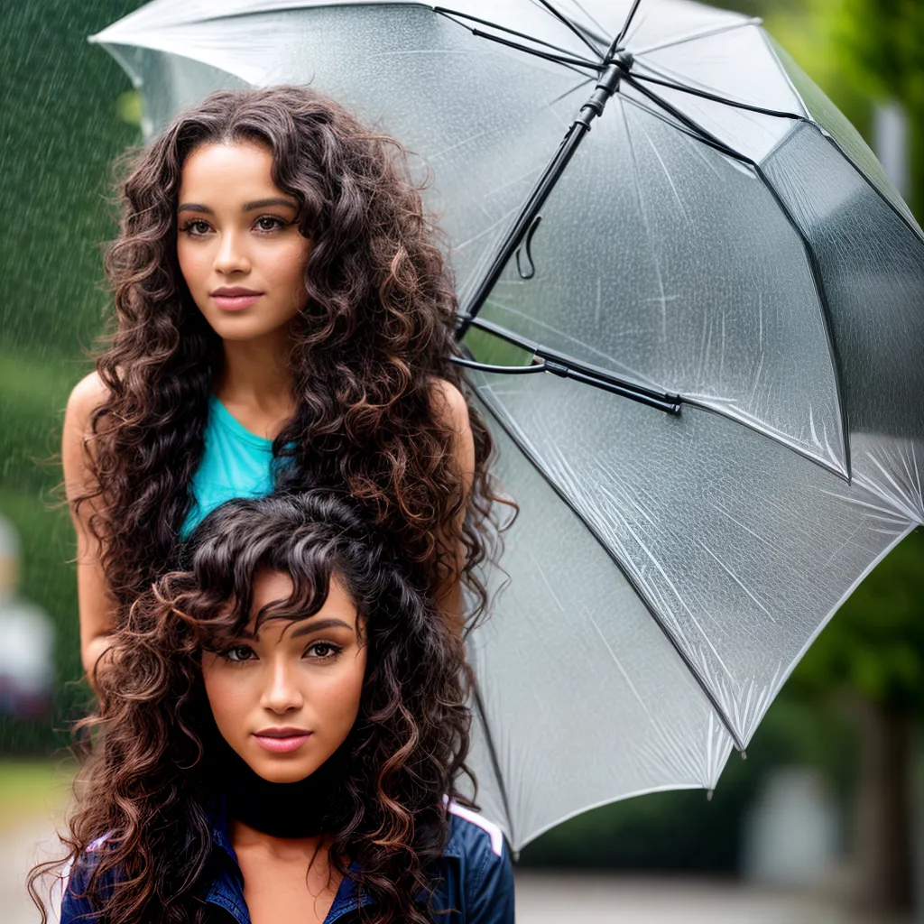 mulher cabelo cacheado chuva guarda chuva