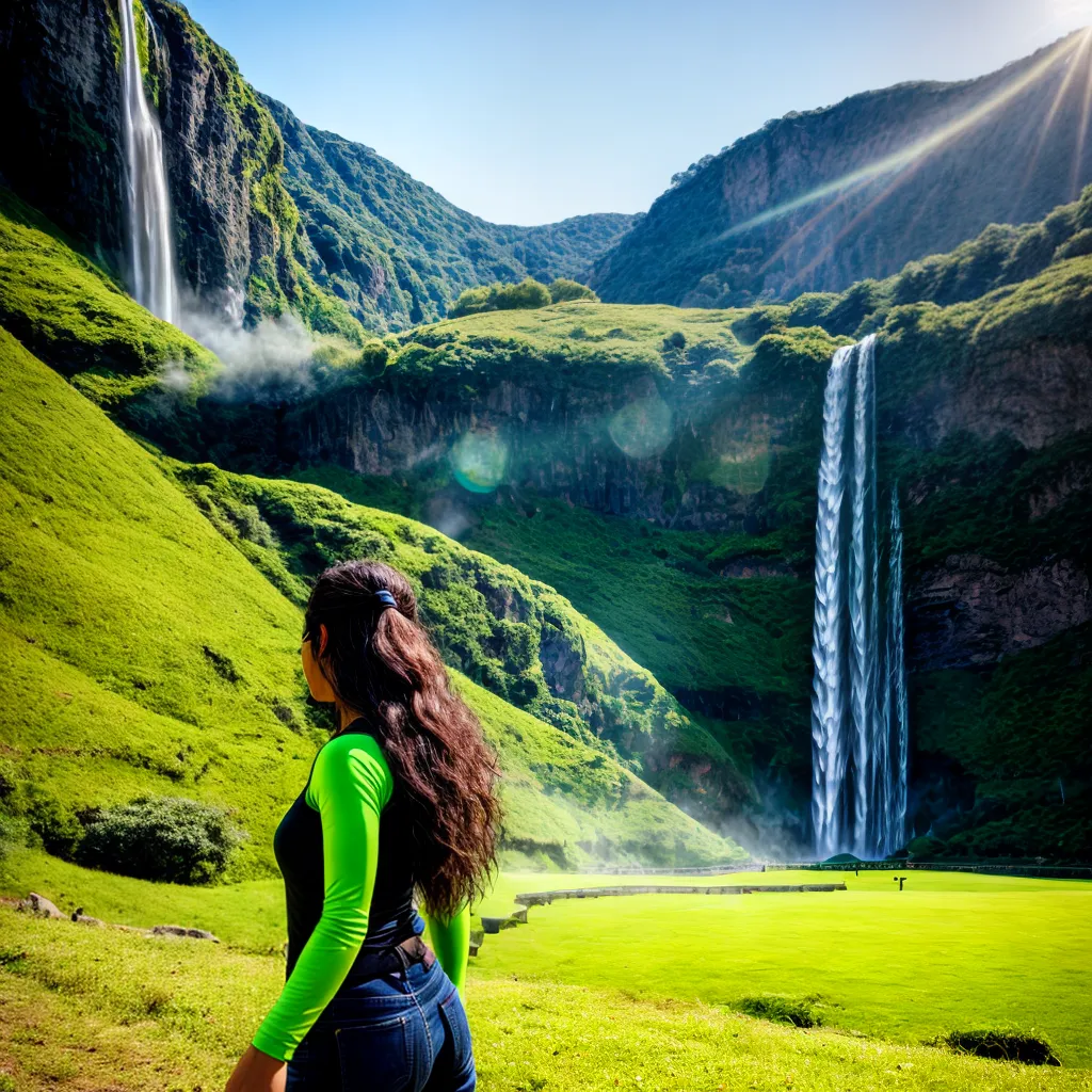 campo verde cachoeira mulher cabelo brilhante