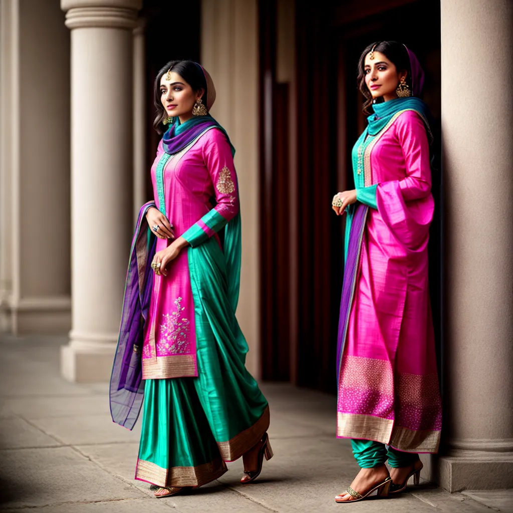 mulher salwar kameez bordado colorido