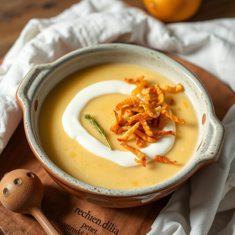 Creme De Batata E Mandioquinha De Iogurte E Crispys De Cebola