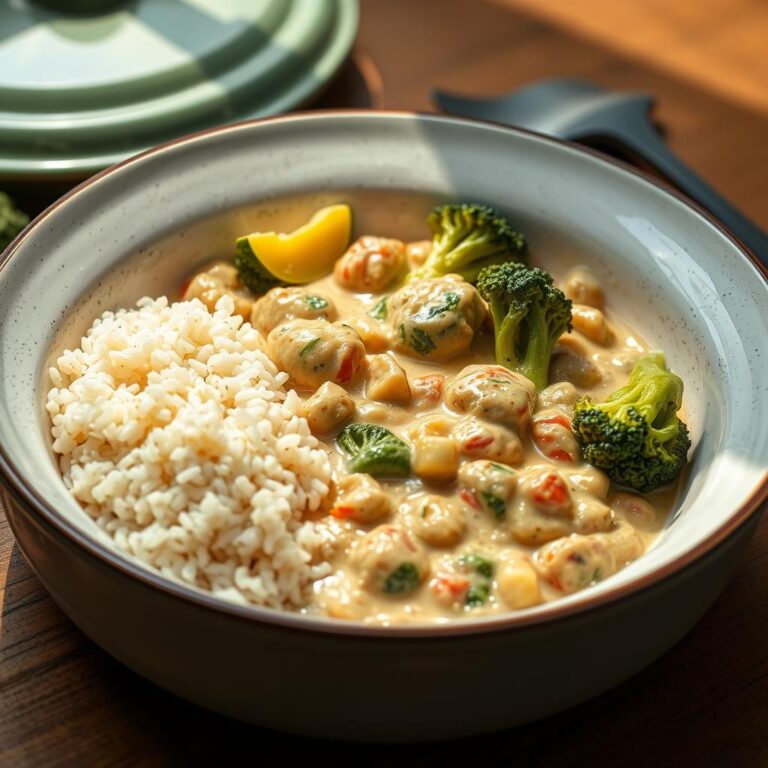 Receita Marmita Strogonoff Cogumelos Grão Bico Brócolis Arroz