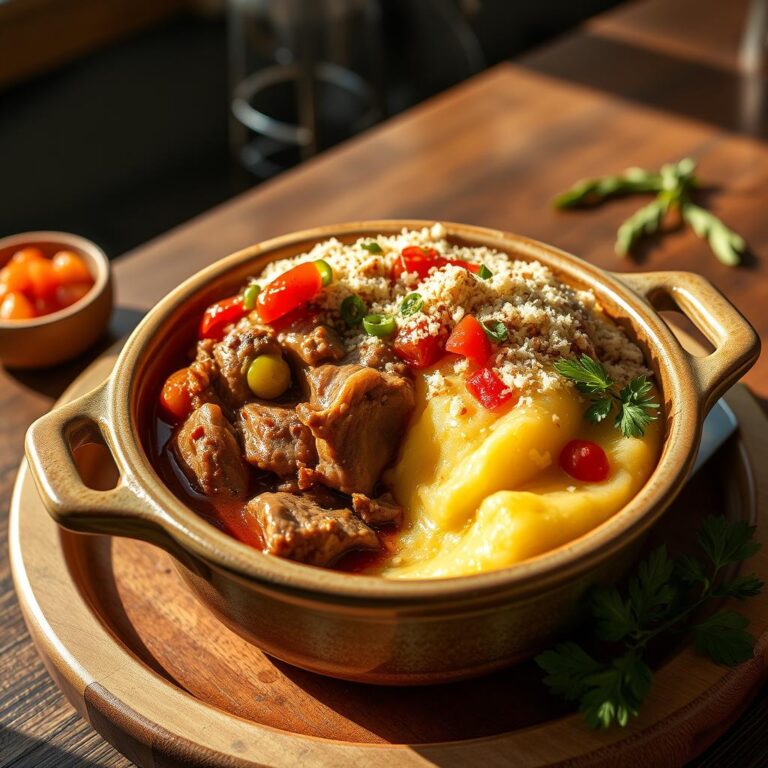 Escondidinho de Carne com Abobrinha e Purê de Batata e Cenoura