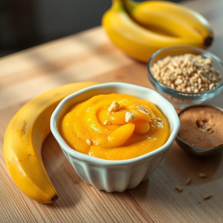Creminho de Mamão e Maracujá com Mucilon Banana, Maçã e Quinoa.
