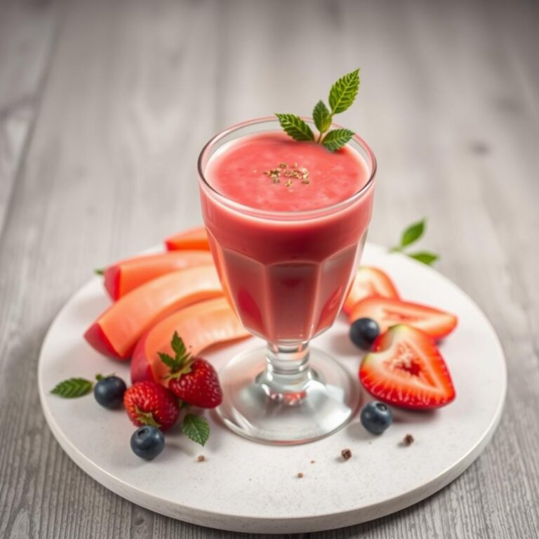Iogurte Vitamina de Frutas com Purê de Goiaba, Morango e Beterraba