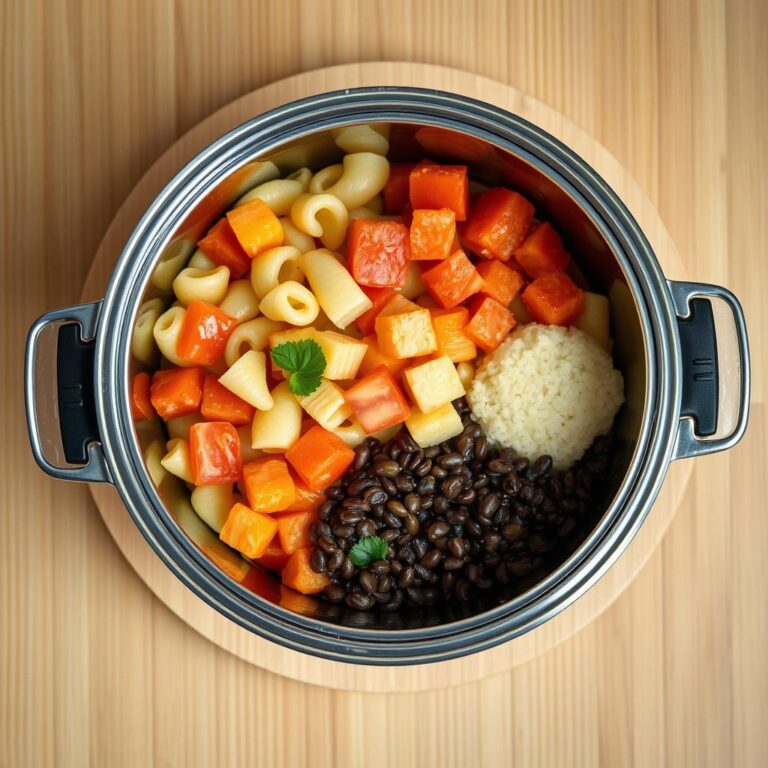 Receita Marmita Macarrão Cenoura Abobrinha Almôndega Feijão Beterraba
