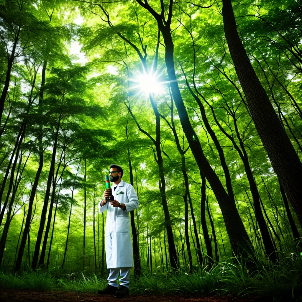 Fotos floresta cientista tubo plantas medicinais