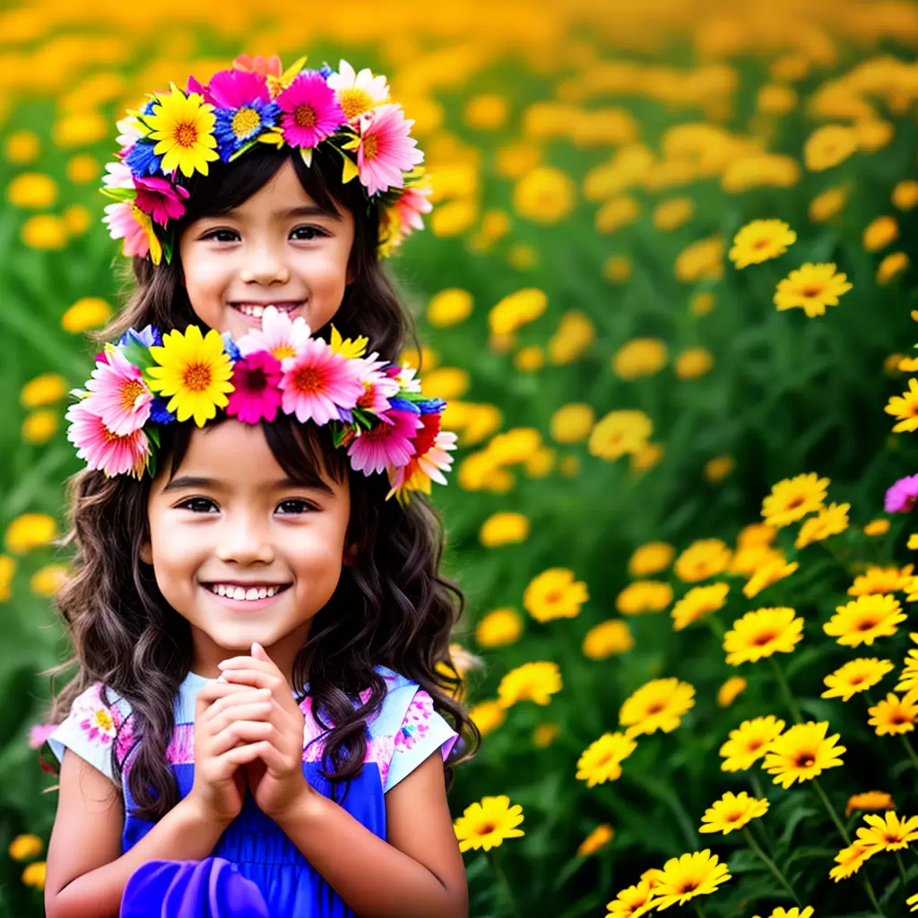 Fotos menina sorriso coroa flores jardim Fotos menina sorriso coroa flores jardim