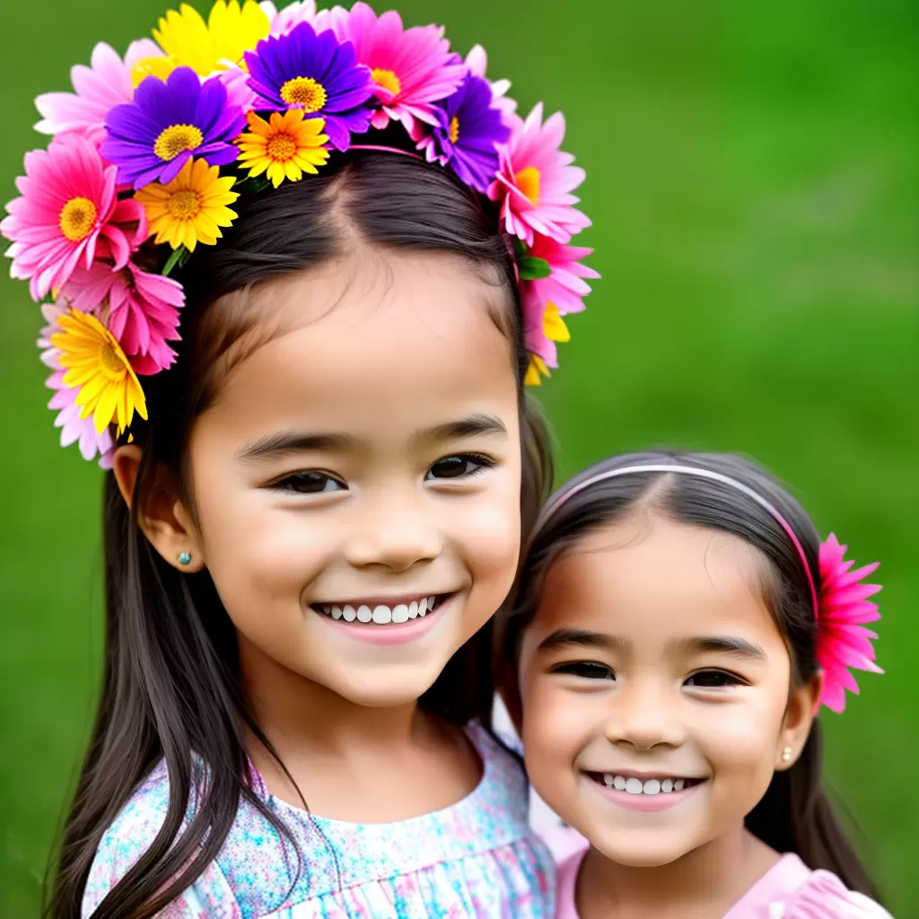 Fotos menina sorriso tiara flores coloridas Fotos menina sorriso tiara flores coloridas