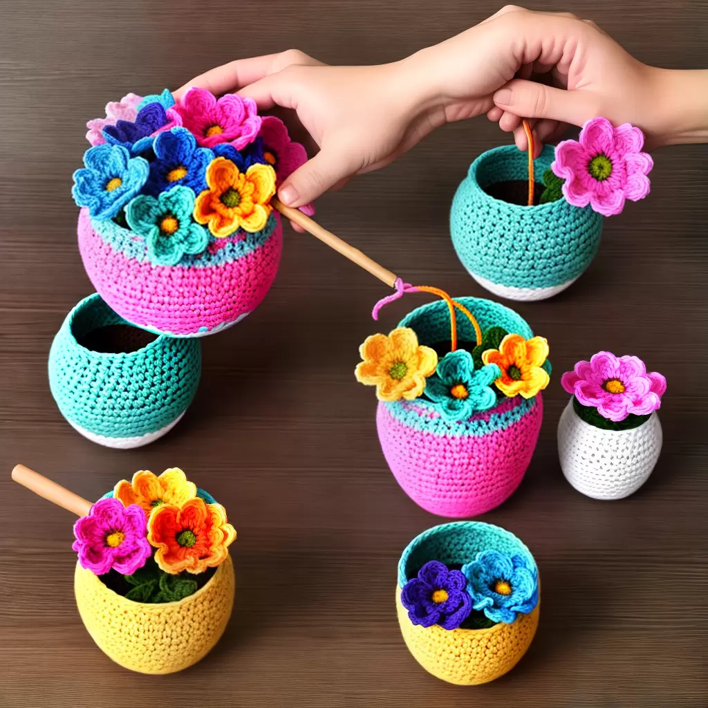 Fotos croche flor vaso passo a passo
