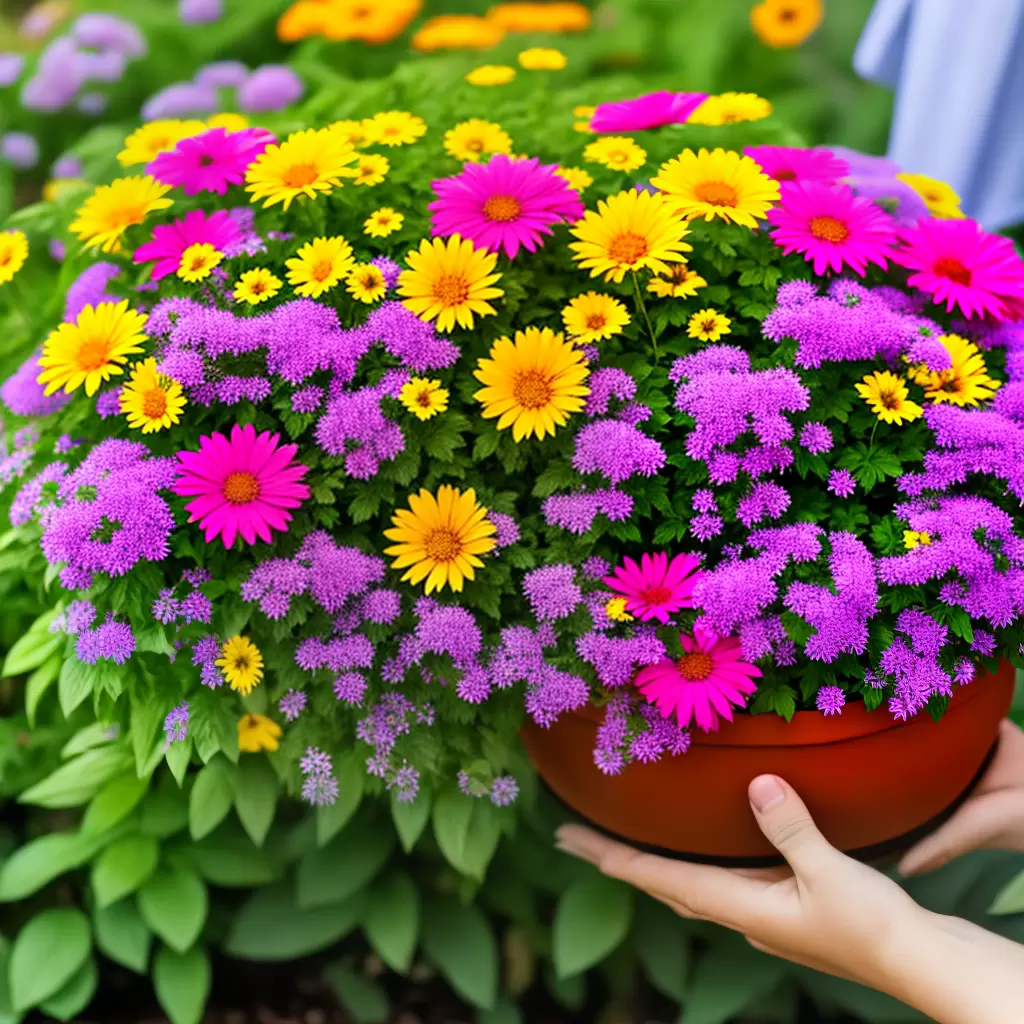 Fotos maos vaso terracota flores jardim