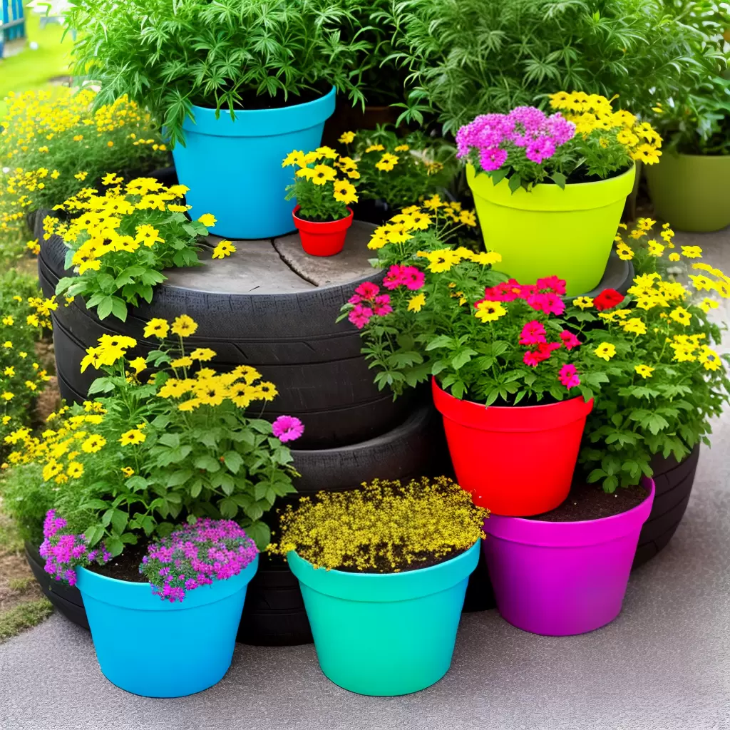 Fotos vaso pneu reciclado flores coloridas