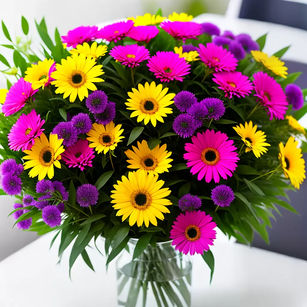 Fotos flores vibrantes vaso colorido escritorio Fotos flores vibrantes vaso colorido escritorio