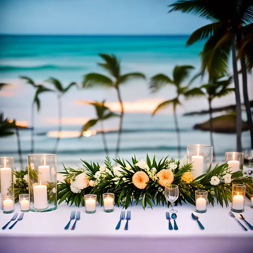 Fotos casamento praia mesa flores velas