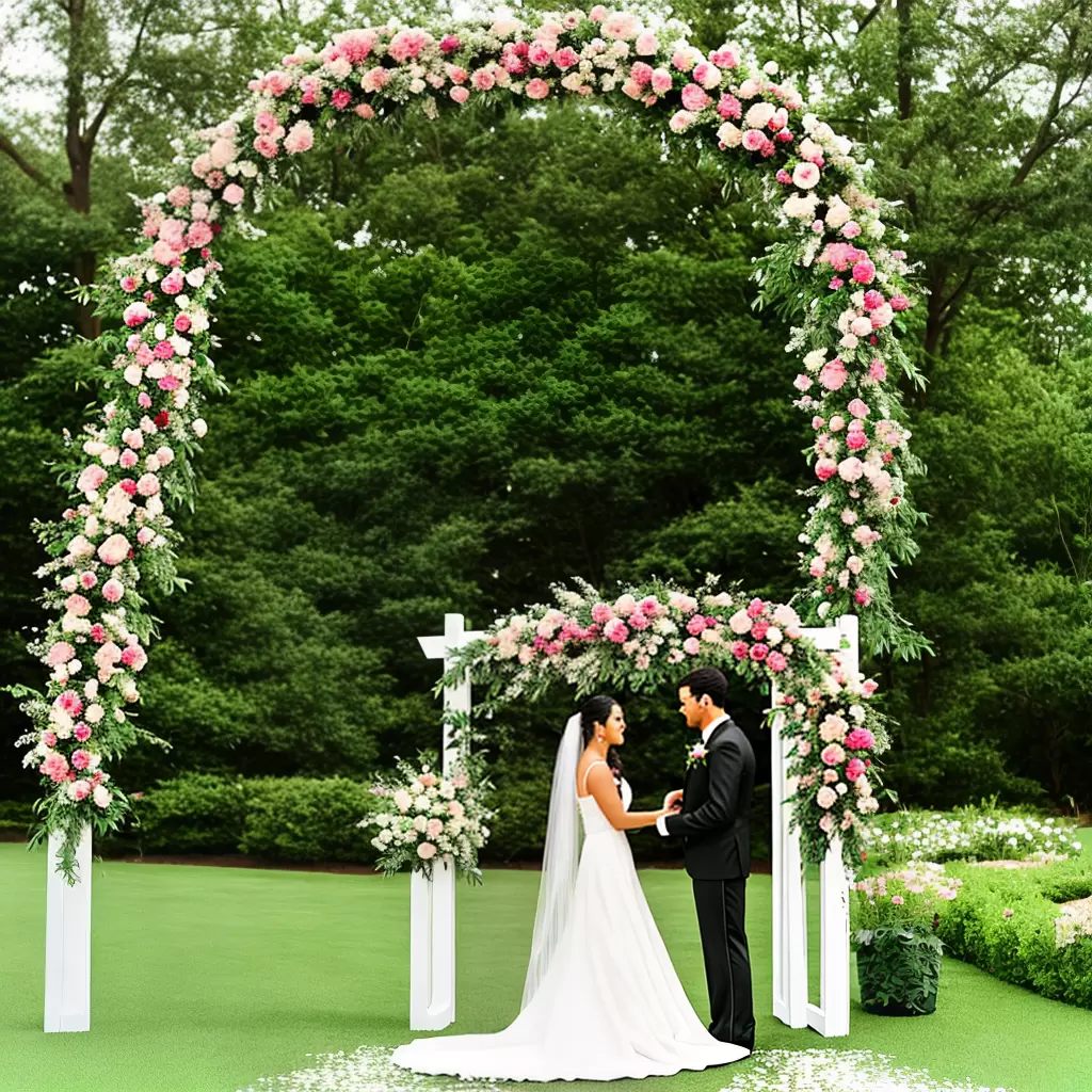 Fotos casamento arco madeira flores rosa branco vintage