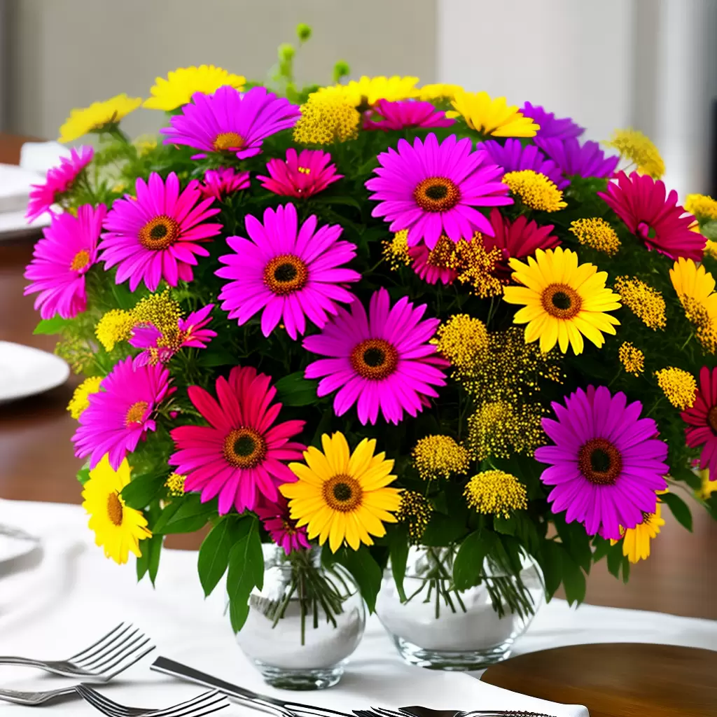 Fotos flores vibrantes mesa jantar elegante