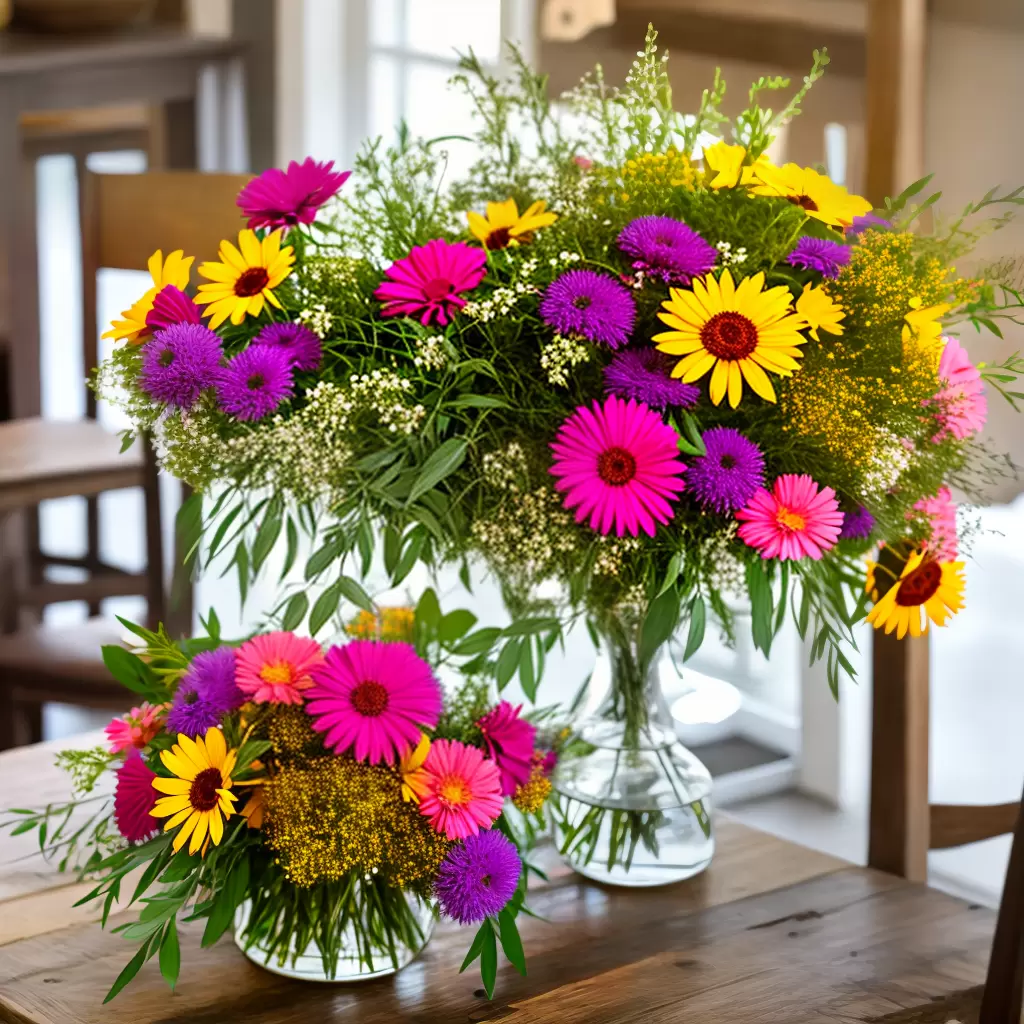 Fotos flores selvagens cores vase rustico