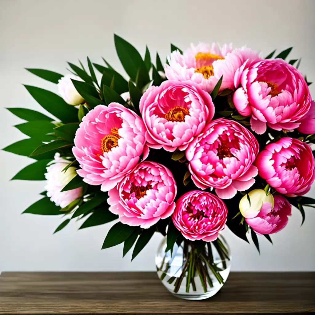 Fotos buque peonias rosa branco mesa rustica