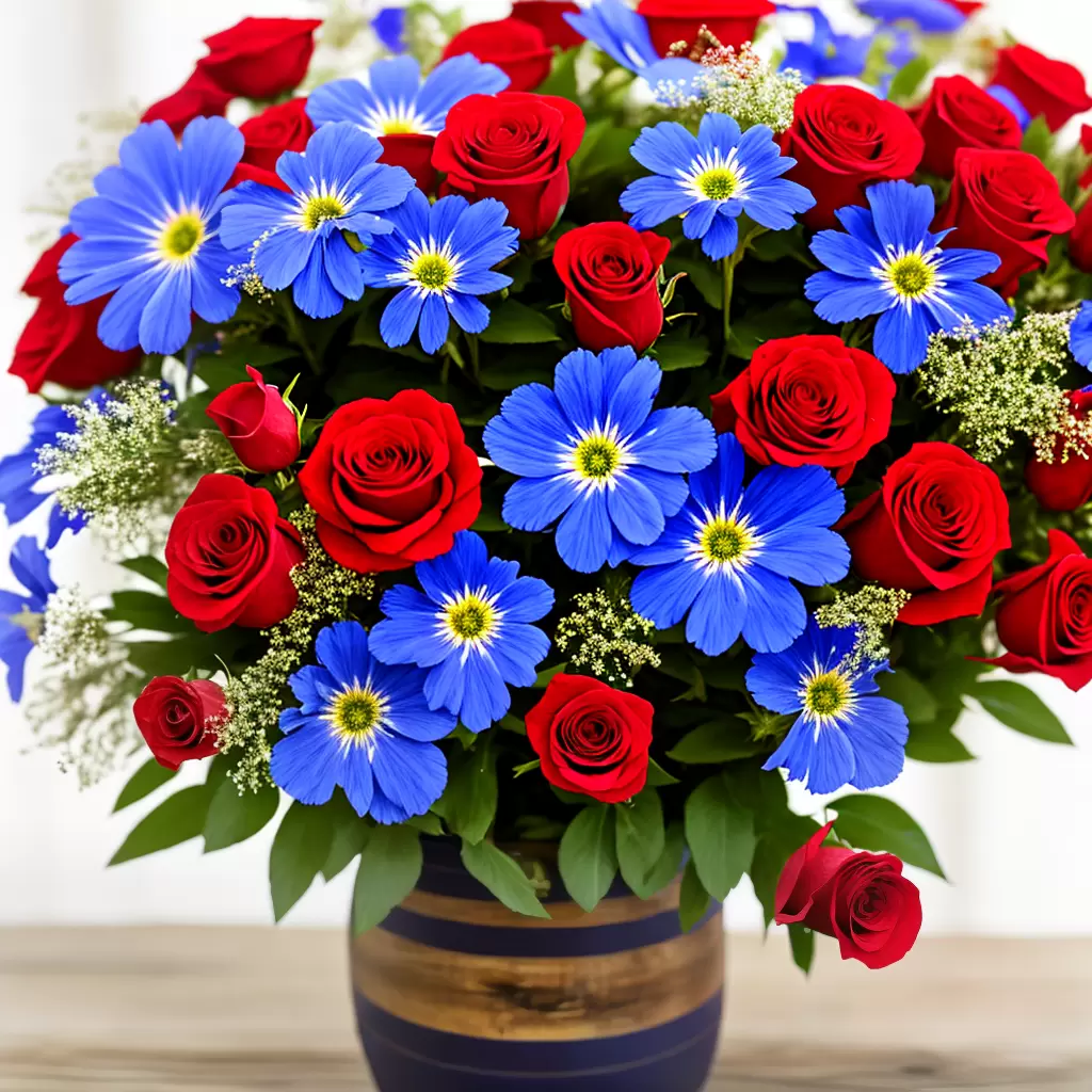 Fotos flores patrioticas vaso madeira