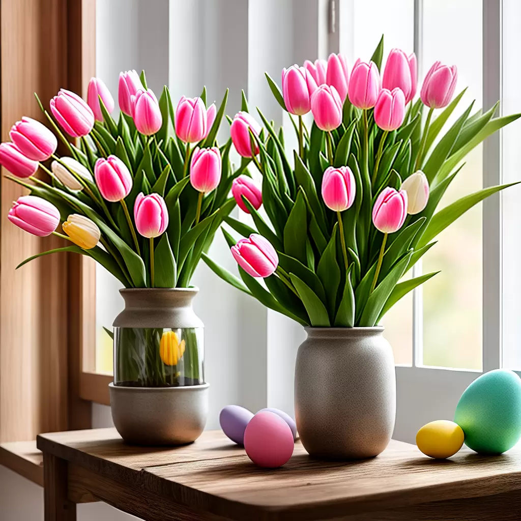 Fotos tulipas pascoa vaso rustico sol